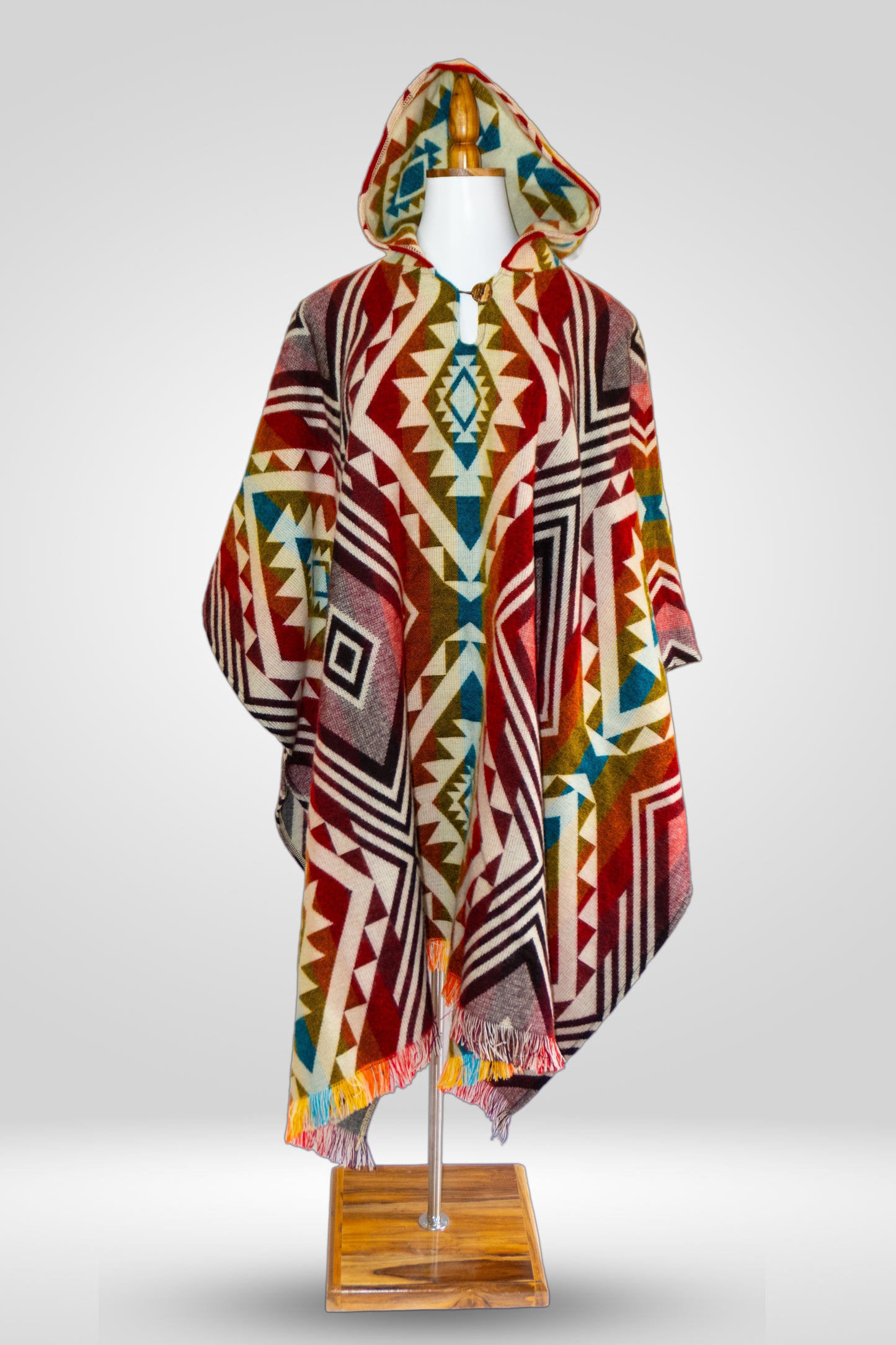 Ecuador Alpaca Wool Unisex Hooded Poncho (SAM-43)