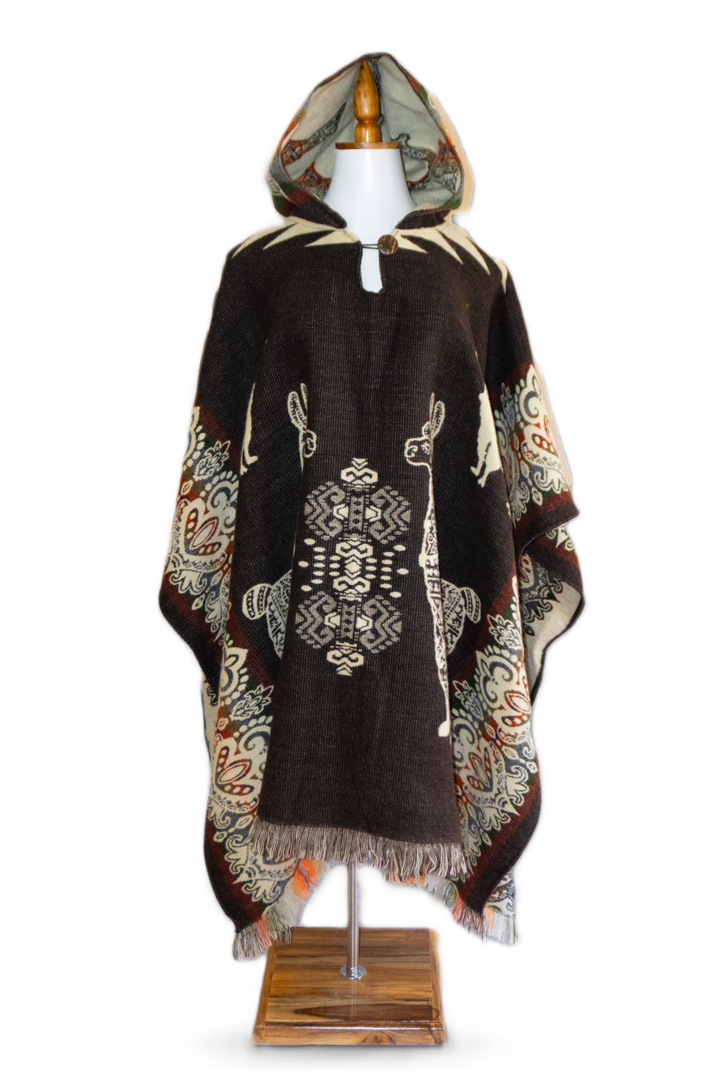 Ecuador Alpaca Wool Unisex Hooded Poncho (SAM-42)