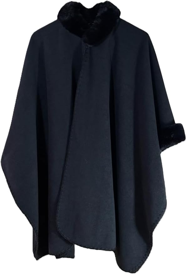 Samay Alpaca Wool Cape for Women Soft Winter Poncho with Faux Fur Collar & Cuffs Made in Ecuador