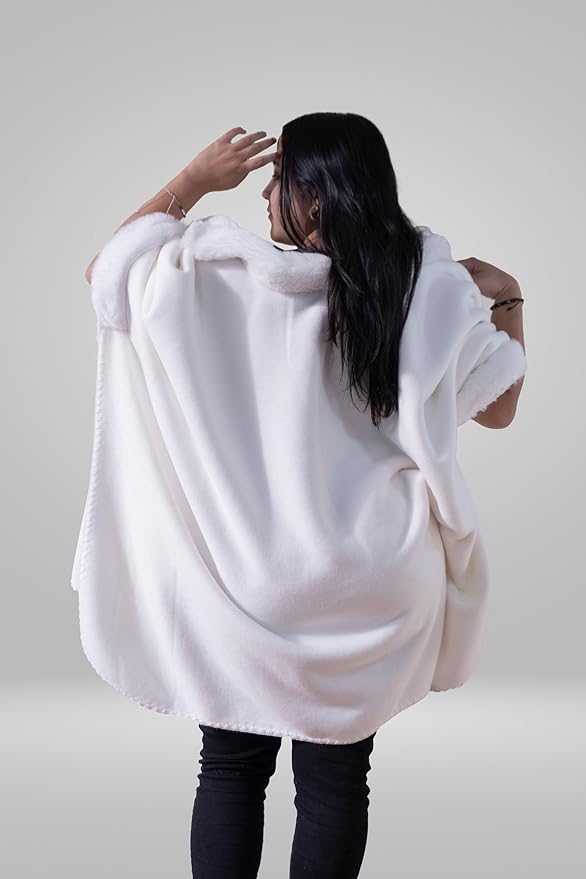 Samay Alpaca Wool Cape for Women Soft Winter Poncho with Faux Fur Collar & Cuffs Made in Ecuador