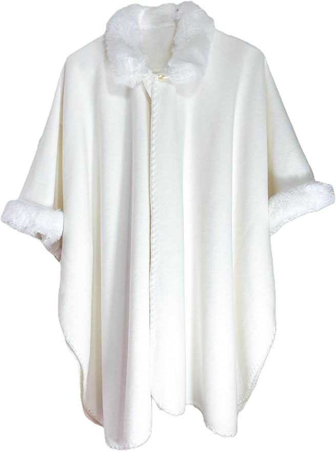 Samay Alpaca Wool Cape for Women Soft Winter Poncho with Faux Fur Collar & Cuffs Made in Ecuador