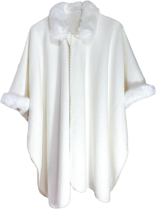 Samay Alpaca Wool Cape for Women Soft Winter Poncho with Faux Fur Collar & Cuffs Made in Ecuador