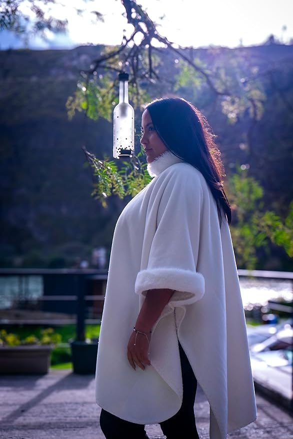 Samay Alpaca Wool Cape for Women Soft Winter Poncho with Faux Fur Collar & Cuffs Made in Ecuador