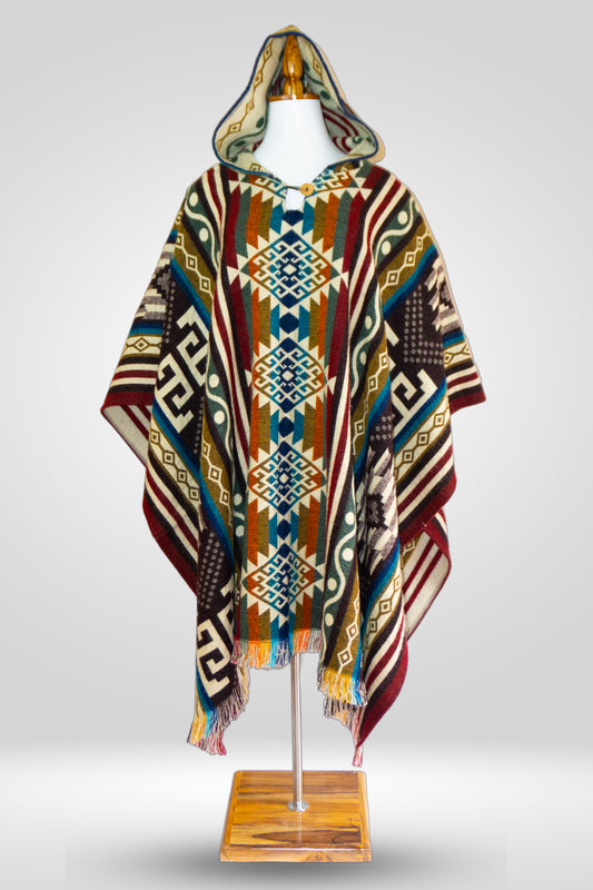 Ecuador Alpaca Wool Unisex Hooded Poncho (SAM-19)