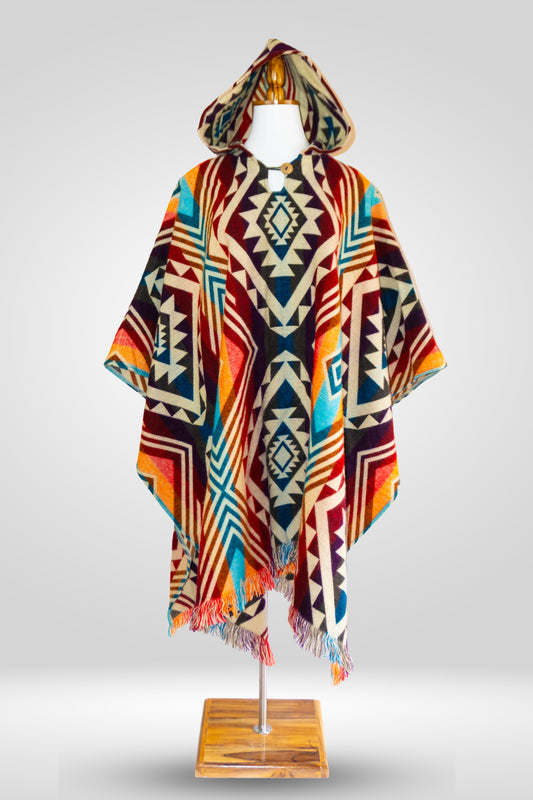 Ecuador Alpaca Wool Unisex Hooded Poncho (SAM-21)