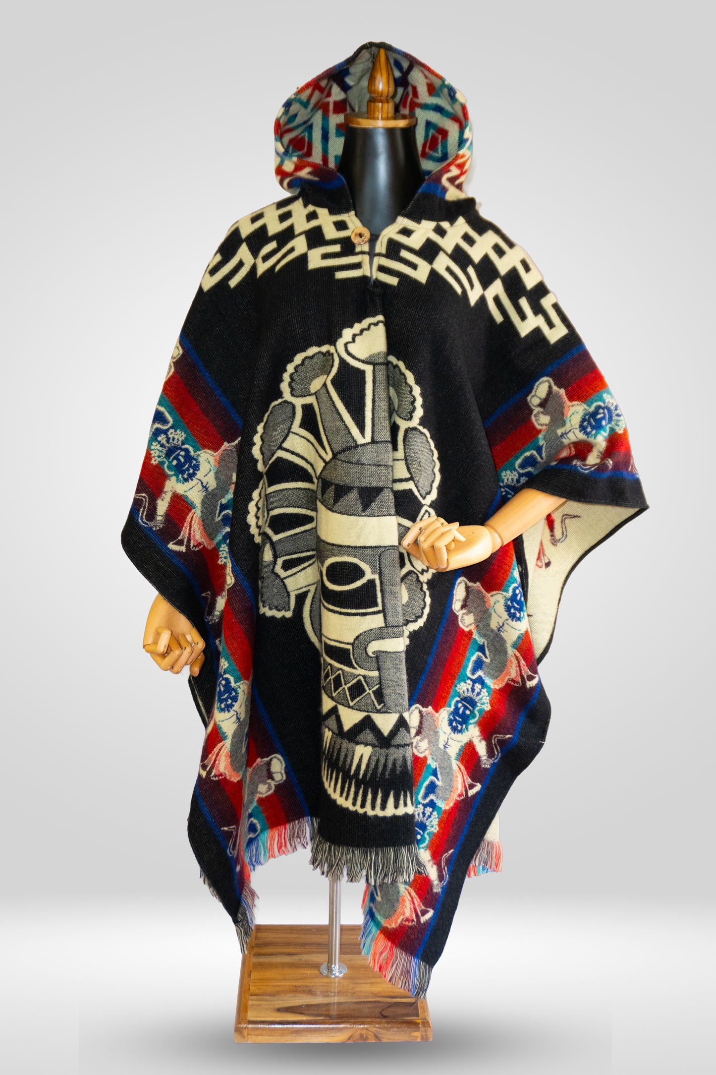 Ecuador Alpaca Wool Unisex Hooded Poncho (SAM-30)