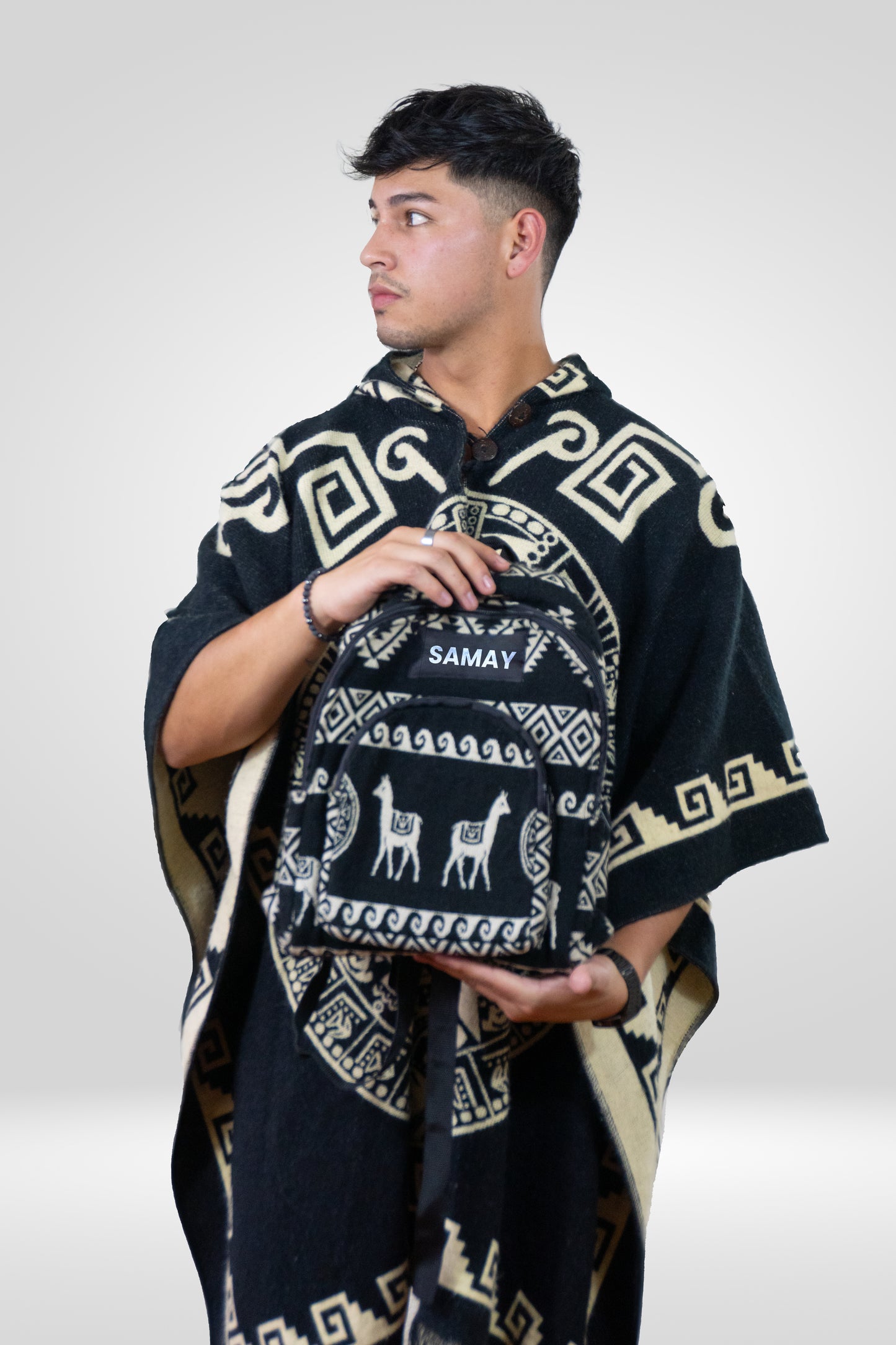 Samay Artisan Alpaca Wool Combo Set Poncho, Backpack & Crossbody Pouch