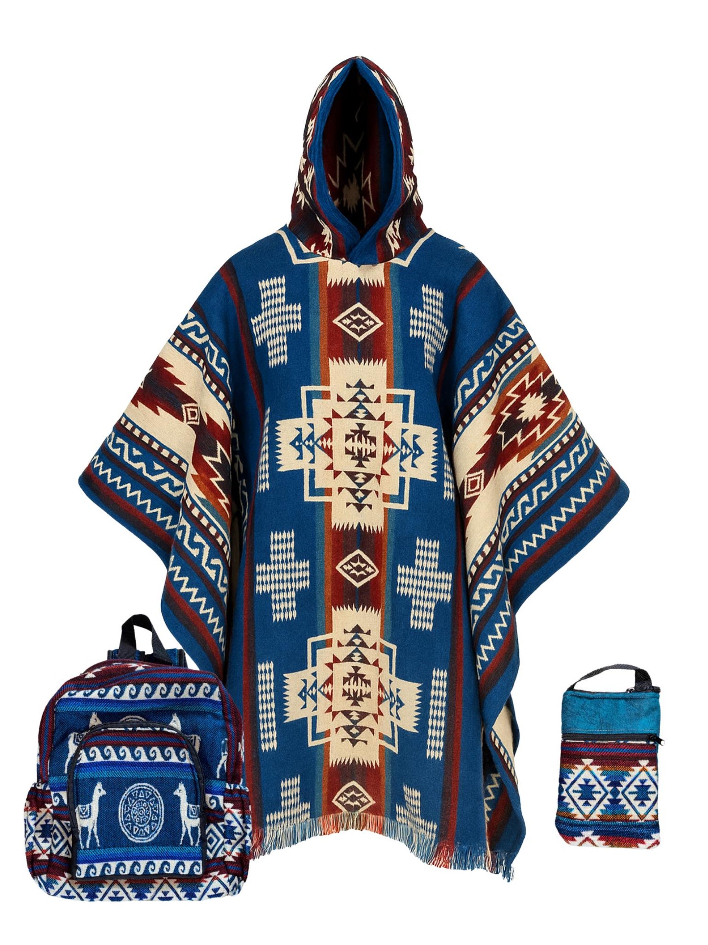 Samay Artisan Alpaca Wool Combo Set Poncho, Backpack & Crossbody Pouch