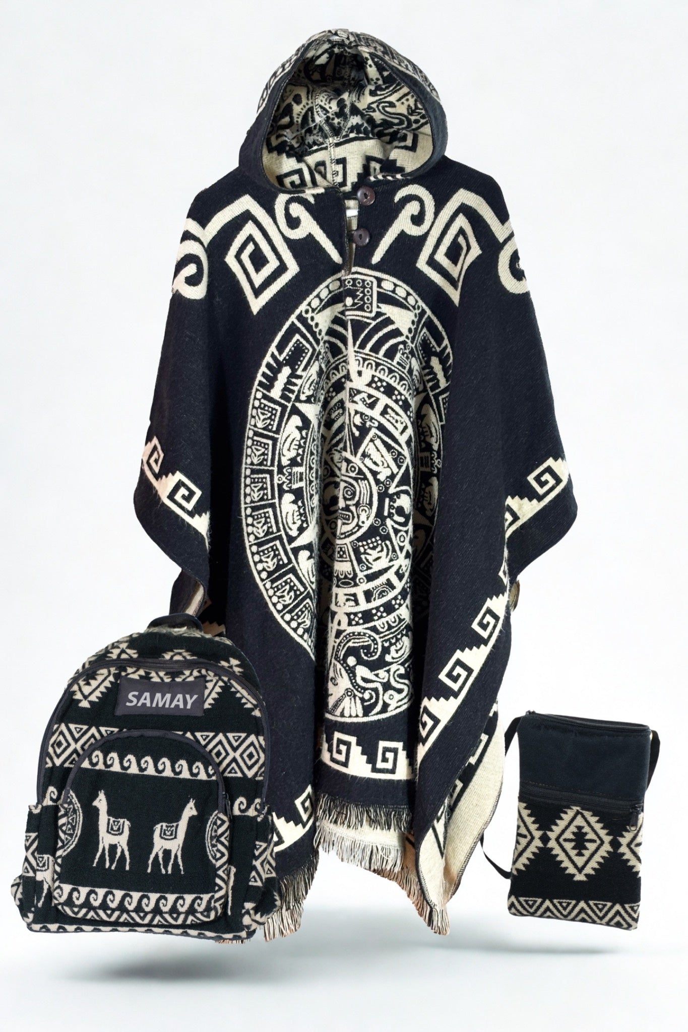 Samay Artisan Alpaca Wool Combo Set Poncho, Backpack & Crossbody Pouch